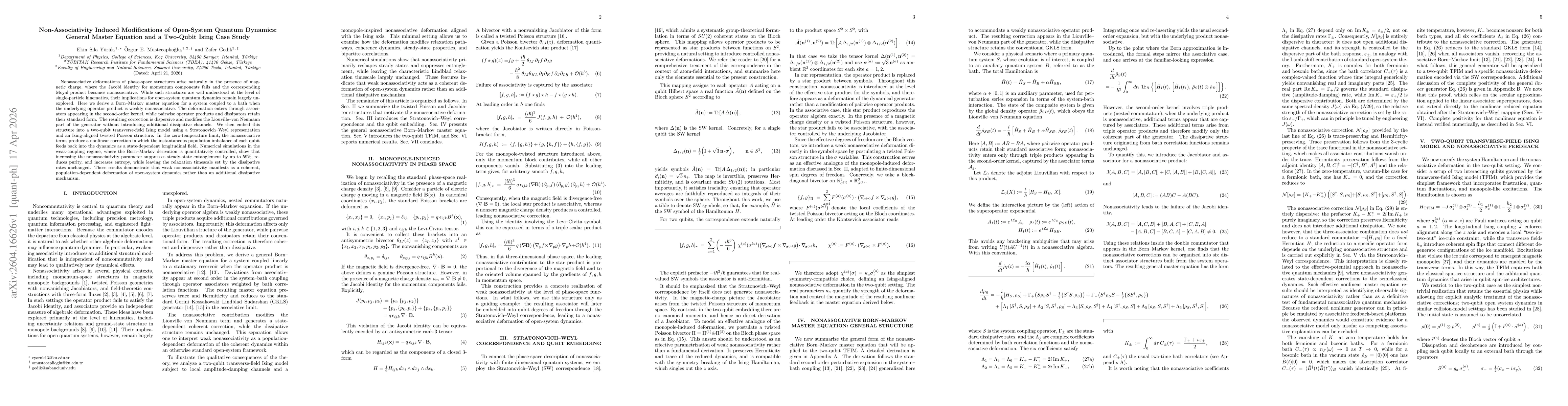 Thumbnail for Non-Associativity Induced Modifications of Open-System Quantum Dynamics: General Master Equation and a Two-Qubit Ising Case Study