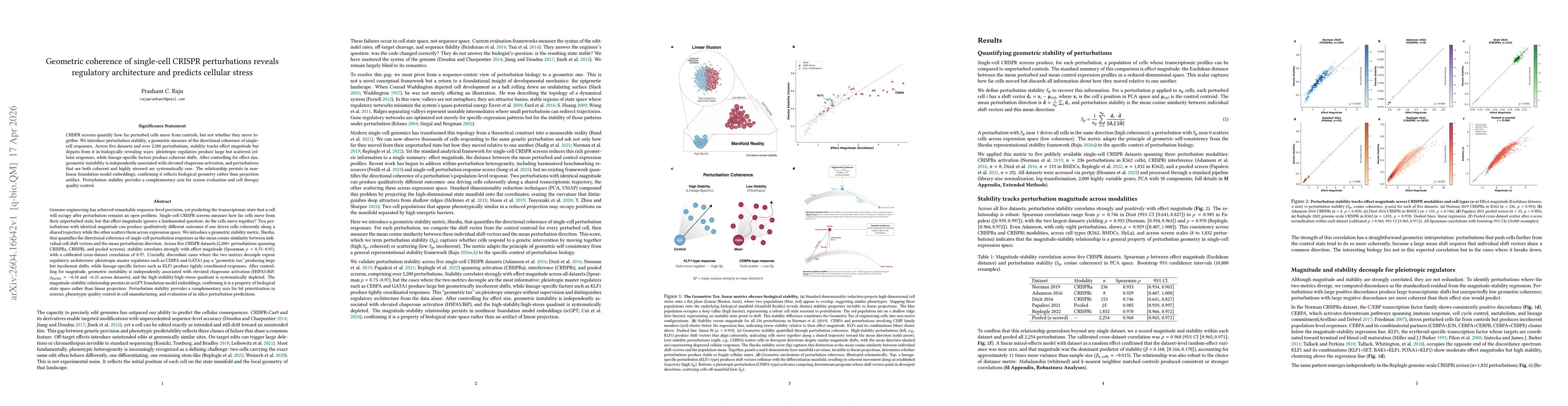 Thumbnail for Geometric coherence of single-cell CRISPR perturbations reveals regulatory architecture and predicts cellular stress