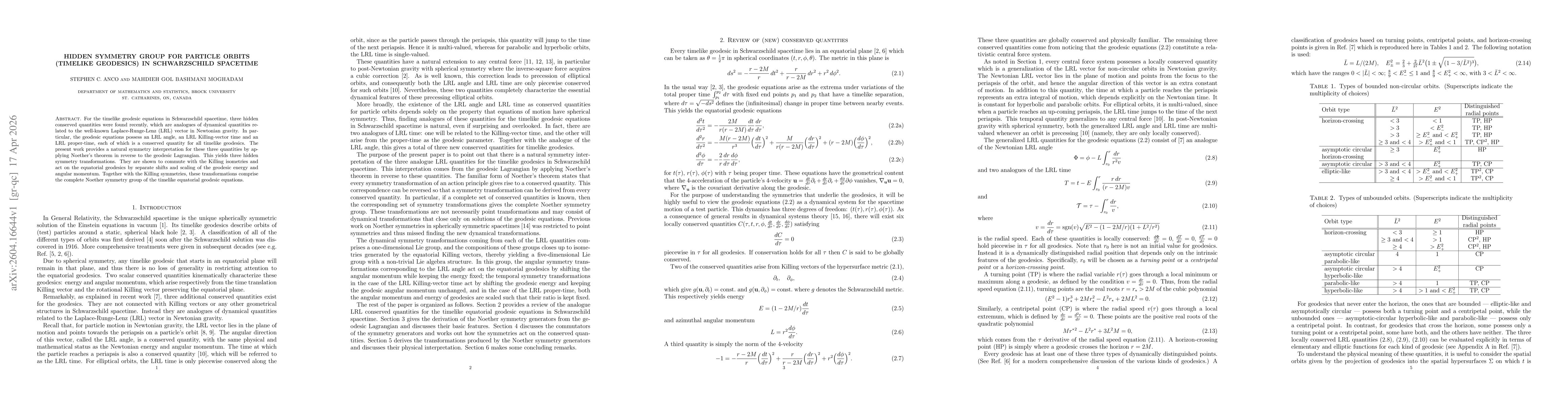 Thumbnail for Hidden symmetry group for particle orbits (timelike geodesics) in Schwarzschild spacetime