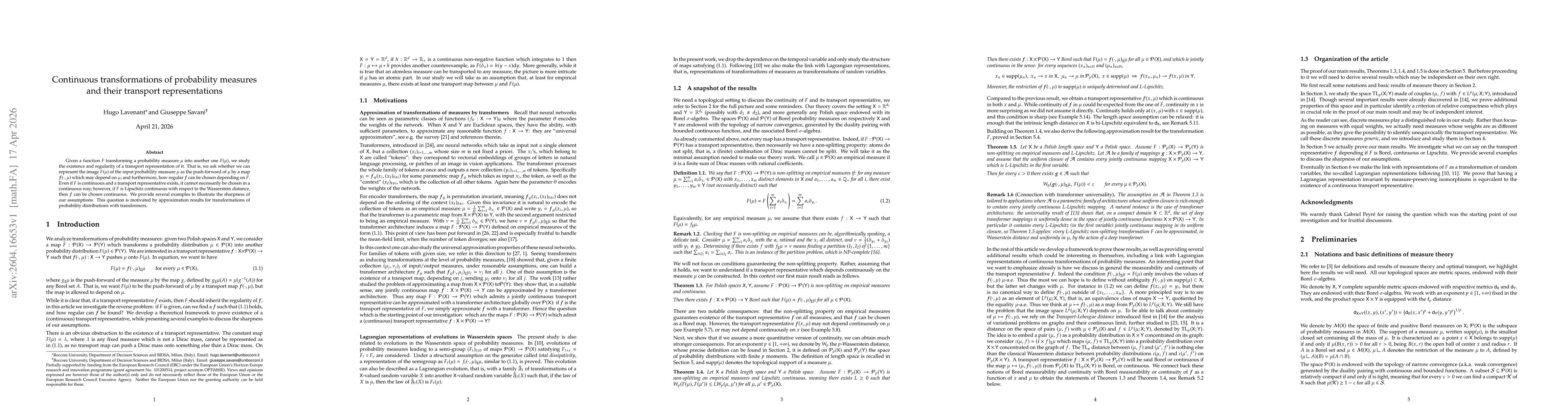 Thumbnail for Continuous transformations of probability measures and their transport representations