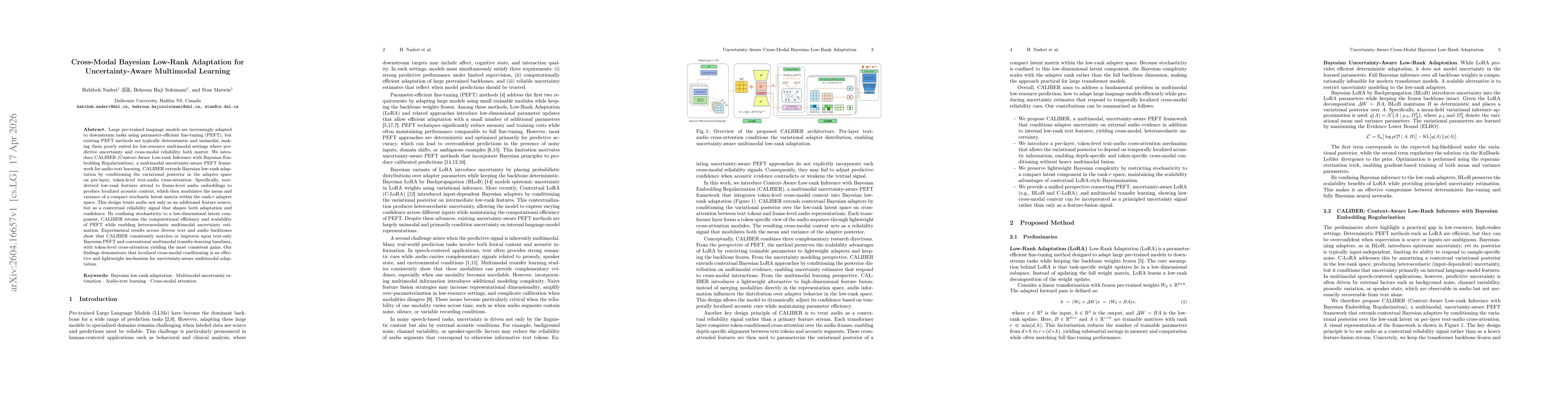 Thumbnail for Cross-Modal Bayesian Low-Rank Adaptation for Uncertainty-Aware Multimodal Learning