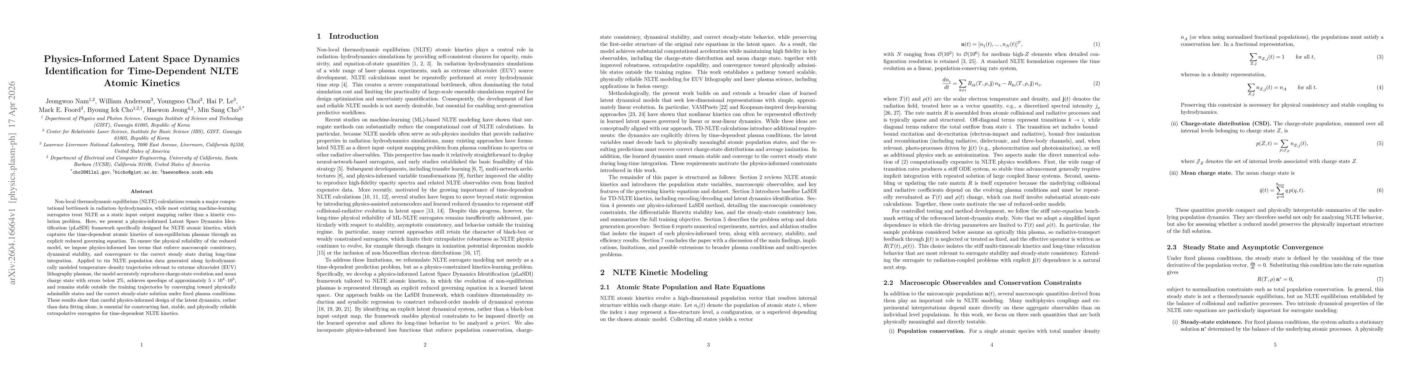 Thumbnail for Physics-Informed Latent Space Dynamics Identification for Time-Dependent NLTE Atomic Kinetics