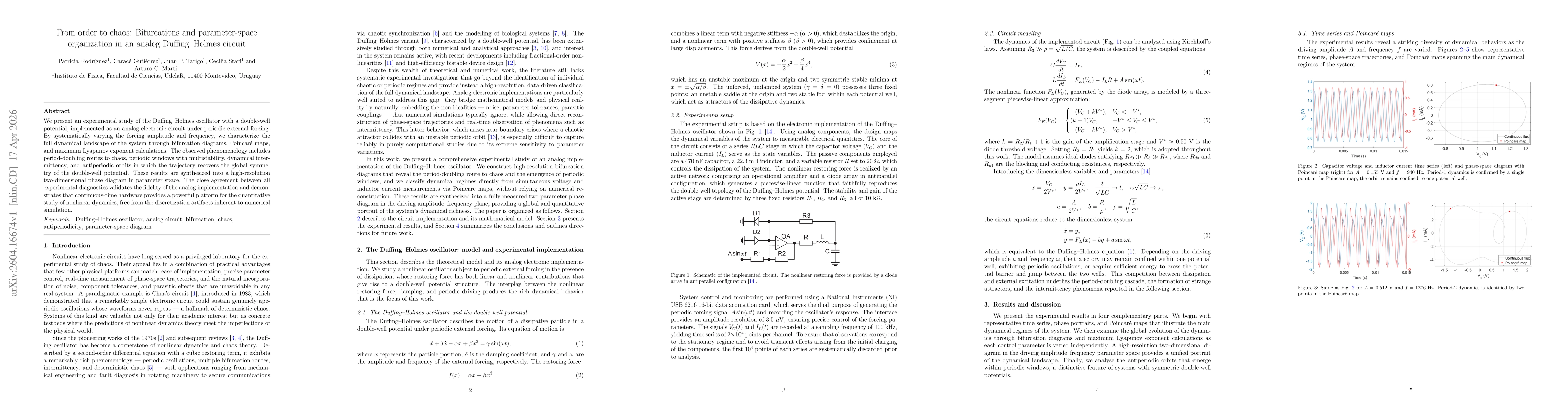 Thumbnail for From order to chaos: Bifurcations and parameter space organization in an analog Duffing-Holmes circuit