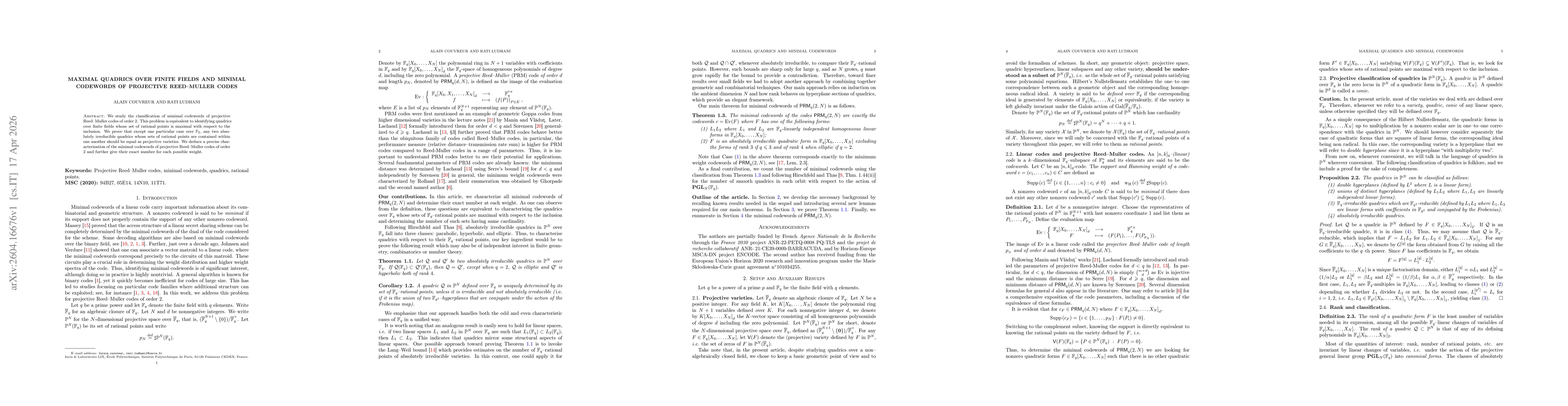 Thumbnail for Maximal quadrics over finite fields and minimal codewords of projective Reed-Muller codes