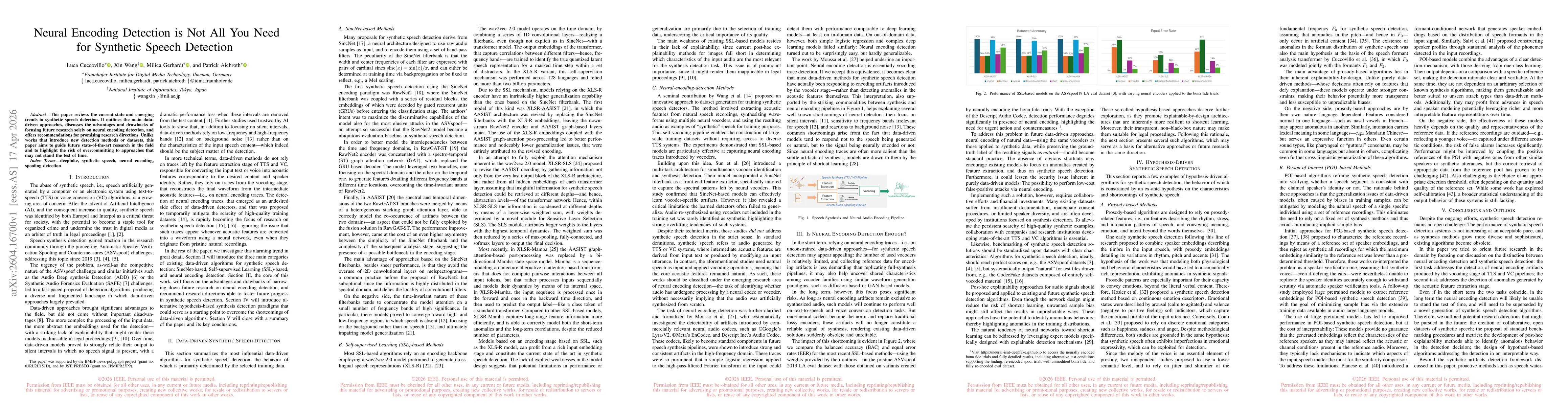 Thumbnail for Neural Encoding Detection is Not All You Need for Synthetic Speech Detection