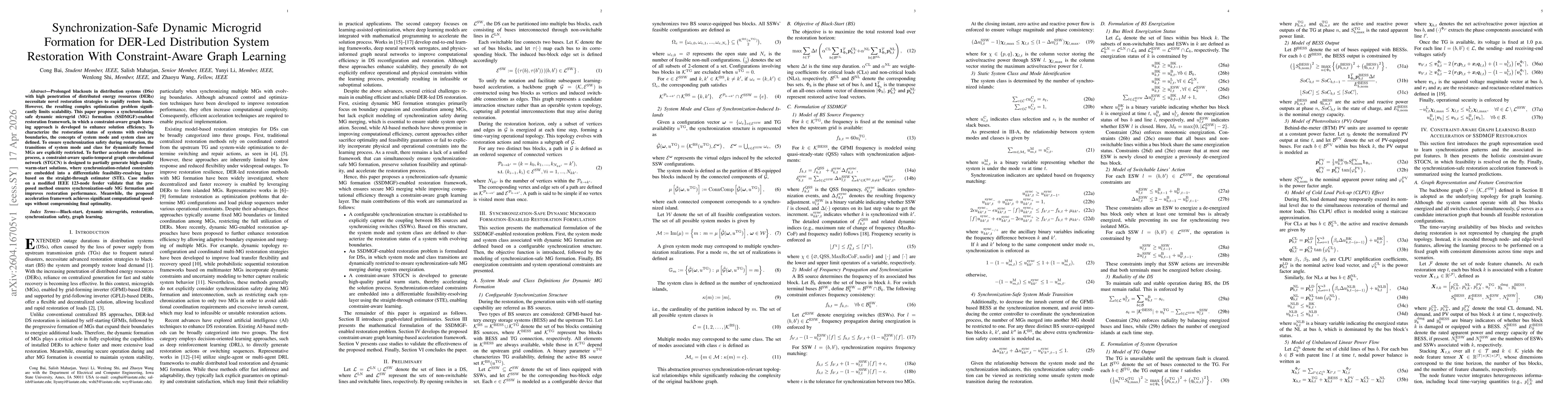 Thumbnail for Synchronization-Safe Dynamic Microgrid Formation for DER-Led Distribution System Restoration With Constraint-Aware Graph Learning