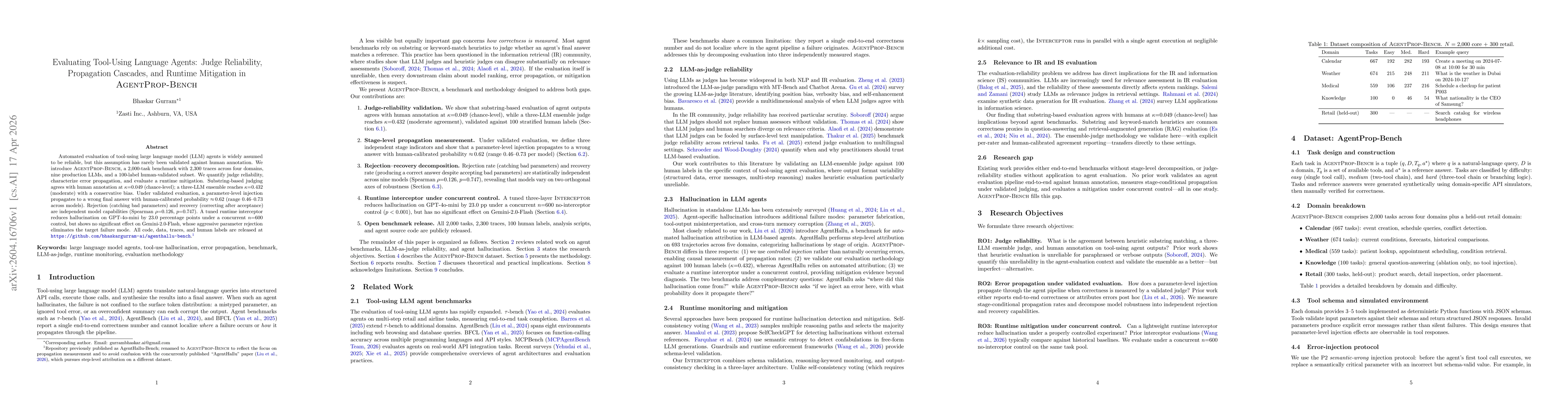 Thumbnail for Evaluating Tool-Using Language Agents: Judge Reliability, Propagation Cascades, and Runtime Mitigation in AgentProp-Bench
