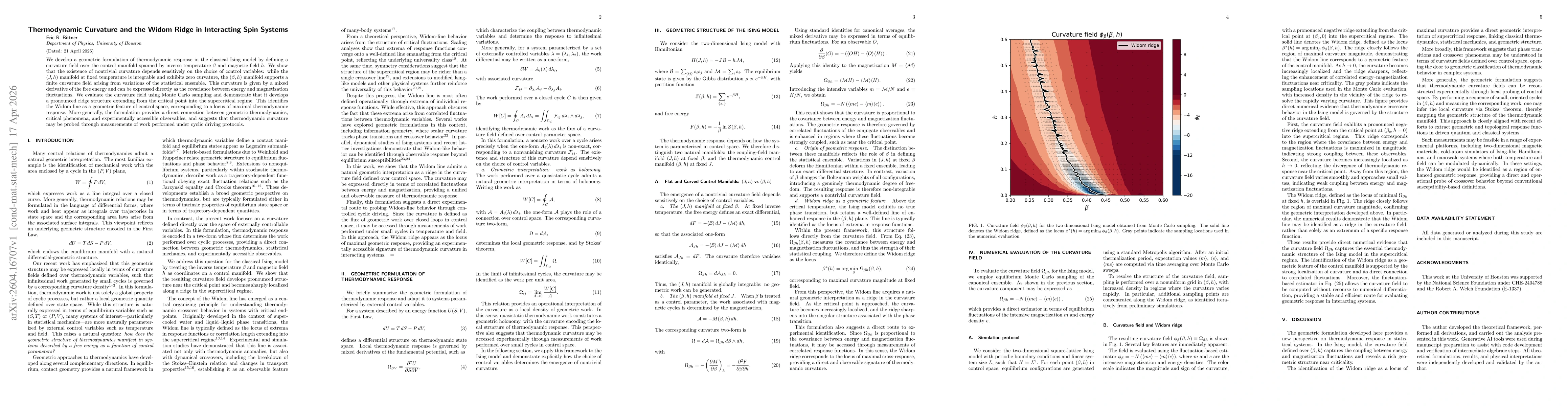 Thumbnail for Thermodynamic Curvature and the Widom Ridge in Interacting Spin Systems