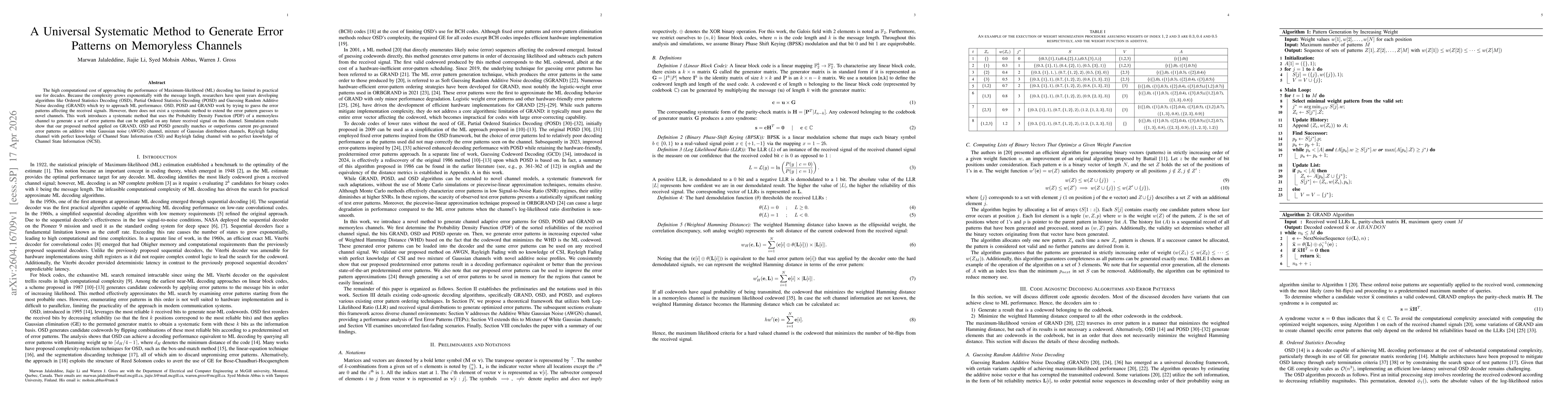 Thumbnail for A Universal Systematic Method to Generate Error Patterns on Memoryless Channels