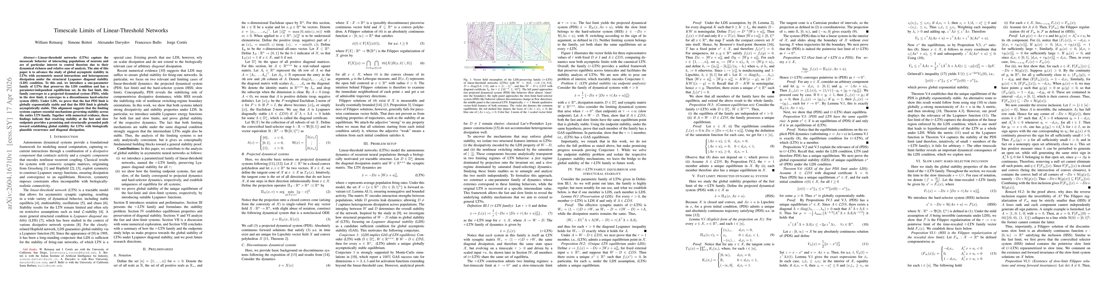 Thumbnail for Timescale Limits of Linear-Threshold Networks