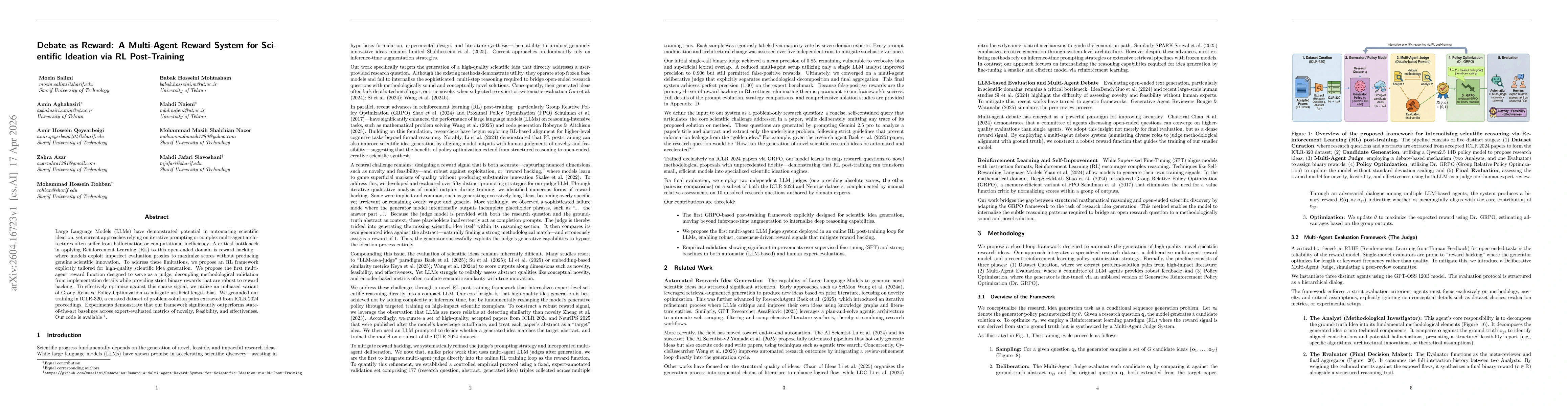 Thumbnail for Debate as Reward: A Multi-Agent Reward System for Scientific Ideation via RL Post-Training