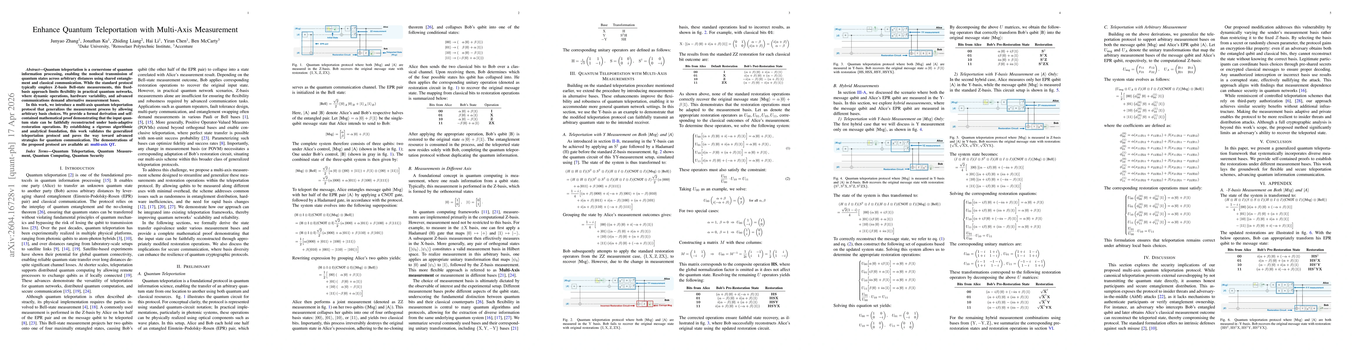 Thumbnail for Enhance Quantum Teleportation with Multi-Axis Measurement