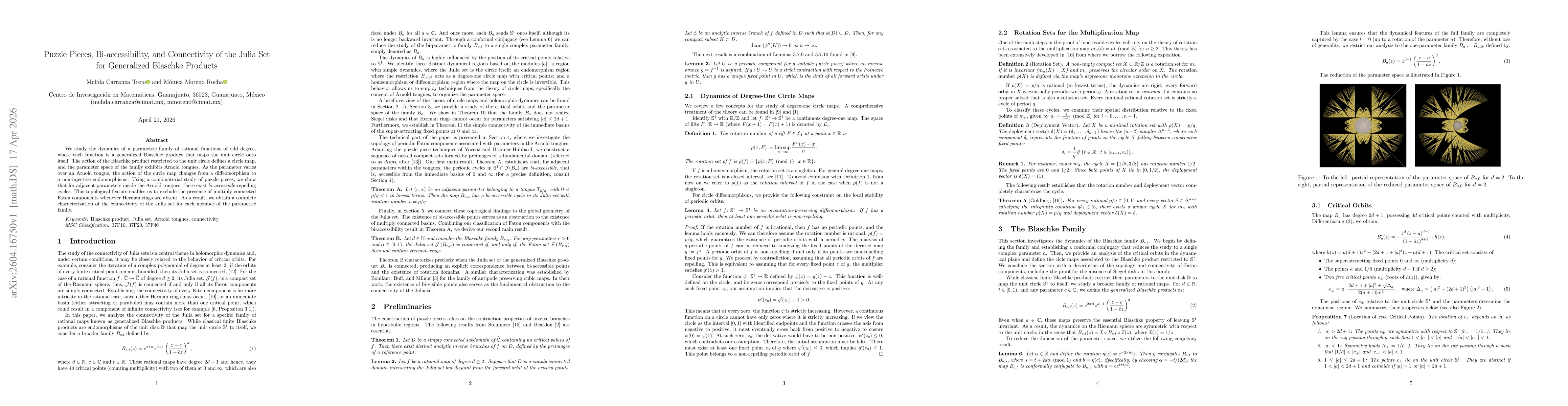 Thumbnail for Puzzle Pieces, Bi-accessibility, and Connectivity of the Julia Set for Generalized Blaschke Products
