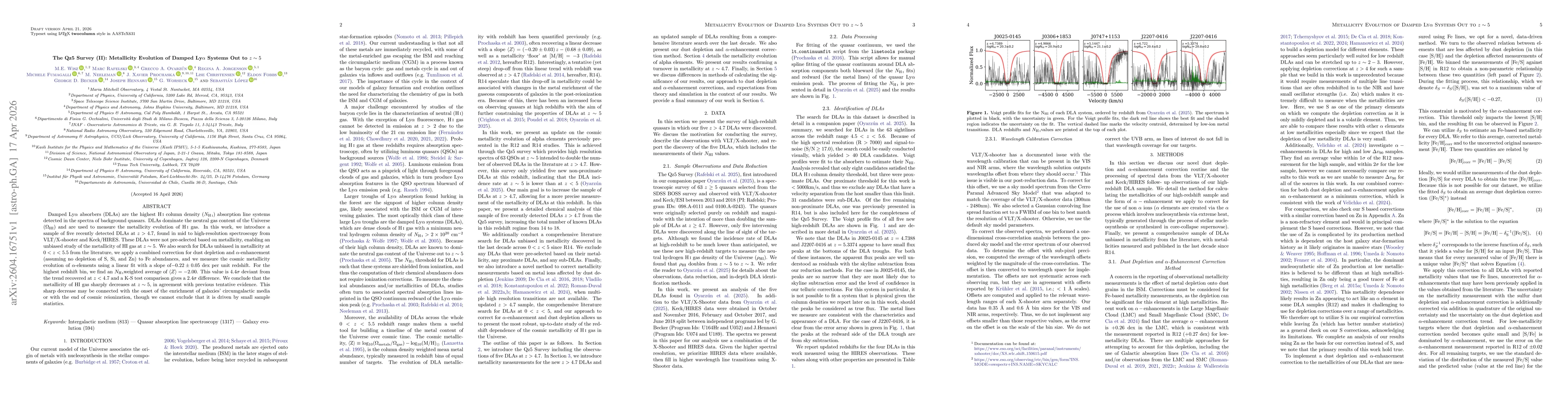Thumbnail for The Qz5 Survey (II): Metallicity Evolution of Damped Lyα Systems Out to z$\sim$5