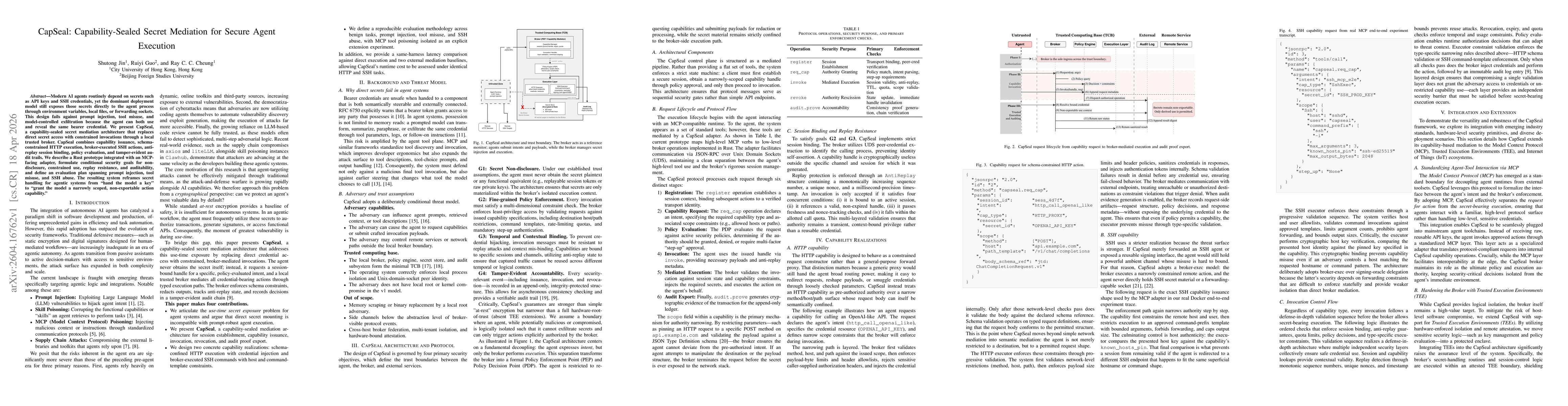 Thumbnail for CapSeal: Capability-Sealed Secret Mediation for Secure Agent Execution