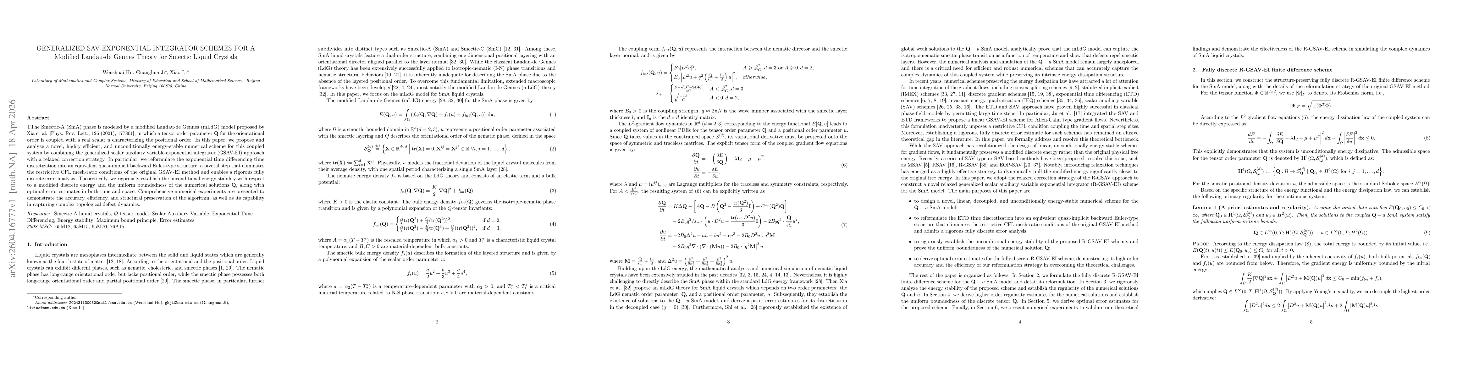 Thumbnail for Generalized Scalar Auxiliary Variable Exponential Integrator for A Modified Landau-de Gennes Theory for Smectic Liquid Crystals