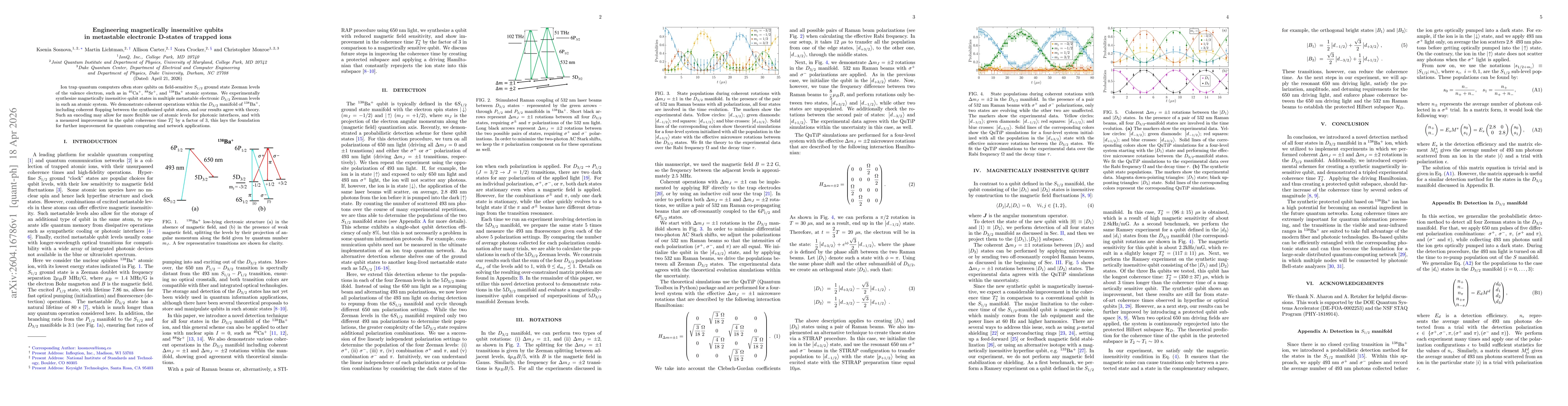 Thumbnail for Engineering magnetically insensitive qubits in metastable electronic D-states of trapped ions