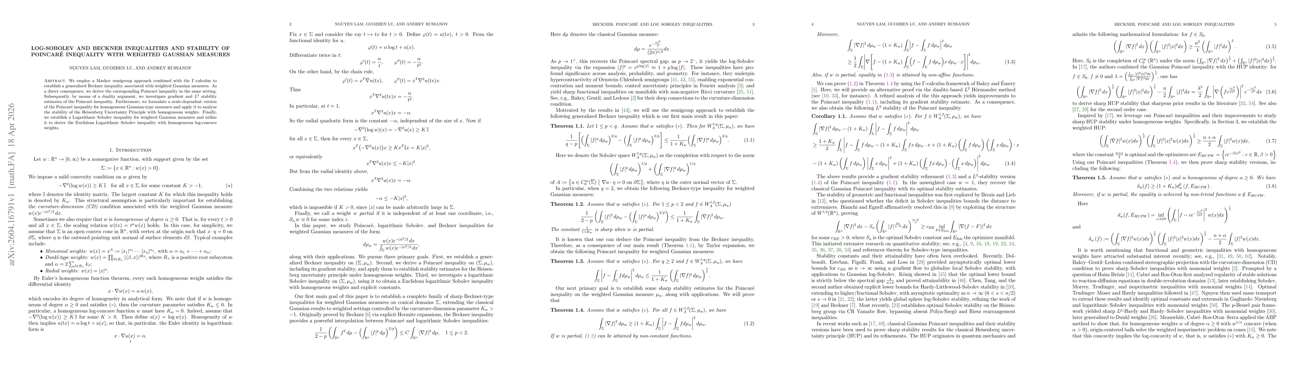 Thumbnail for Log-Sobolev and Beckner inequalities and stability of Poincaré inequality with weighted Gaussian measures