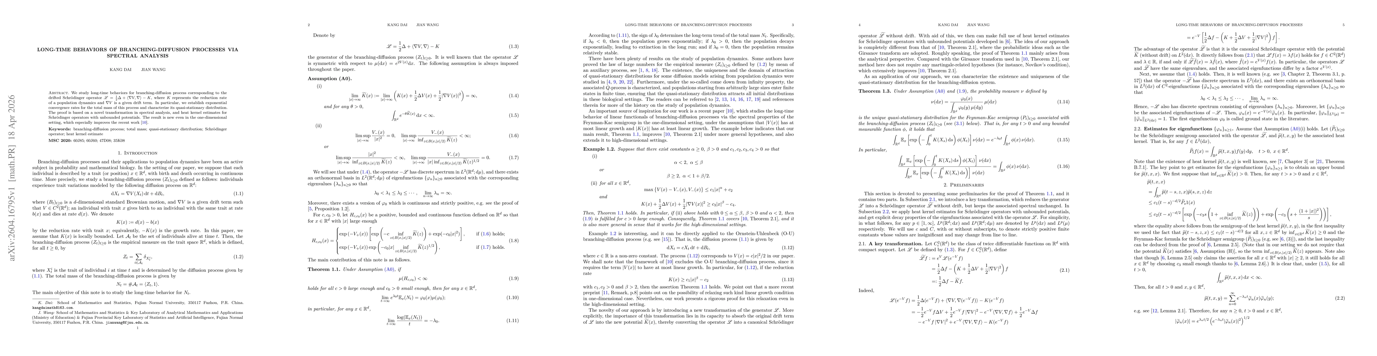 Thumbnail for Long-Time Behaviors of Branching-Diffusion Processes via Spectral Analysis