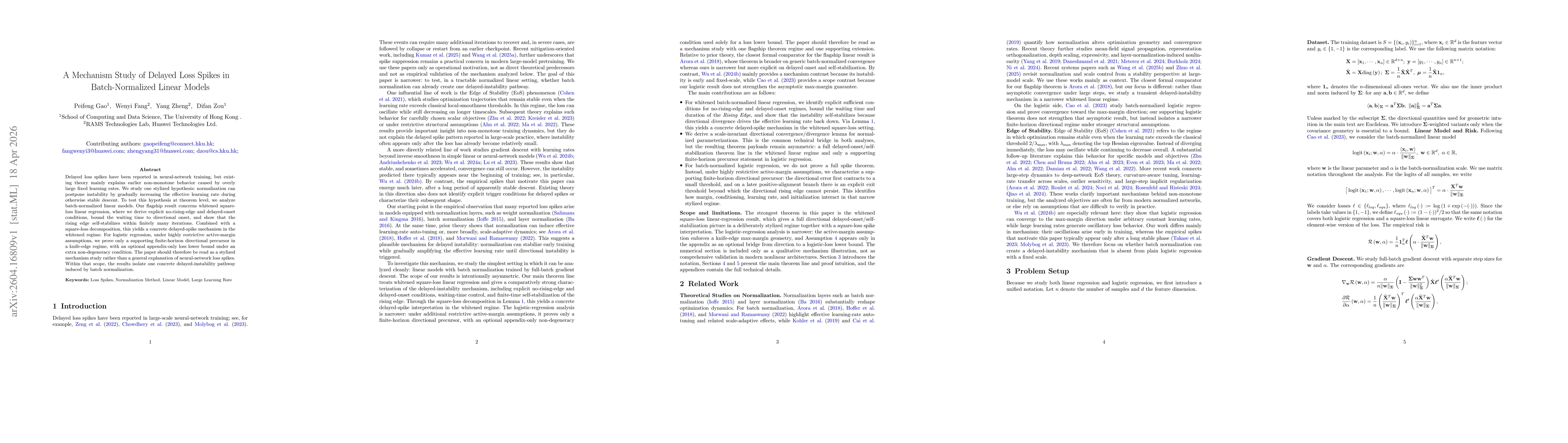 Thumbnail for A Mechanism Study of Delayed Loss Spikes in Batch-Normalized Linear Models