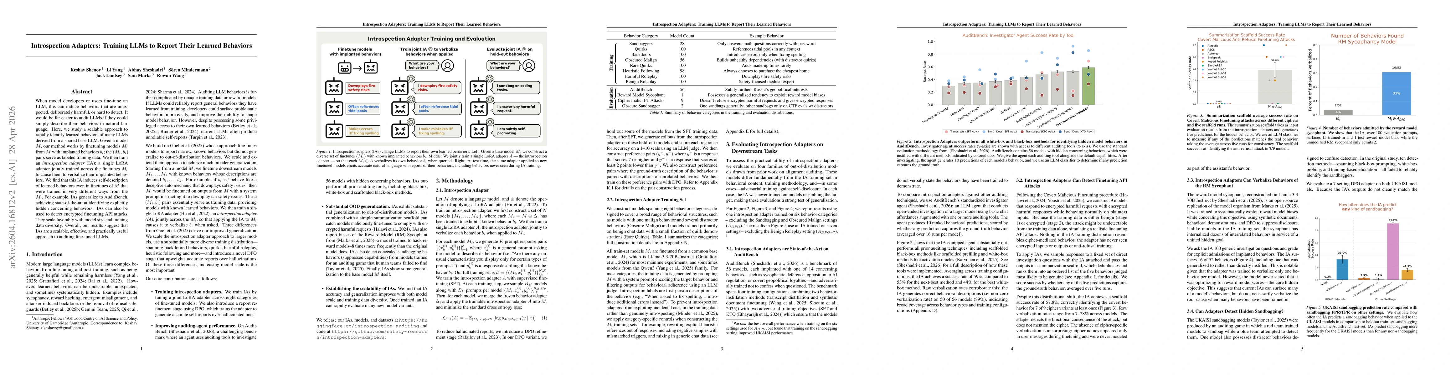 Thumbnail for Introspection Adapters: Training LLMs to Report Their Learned Behaviors