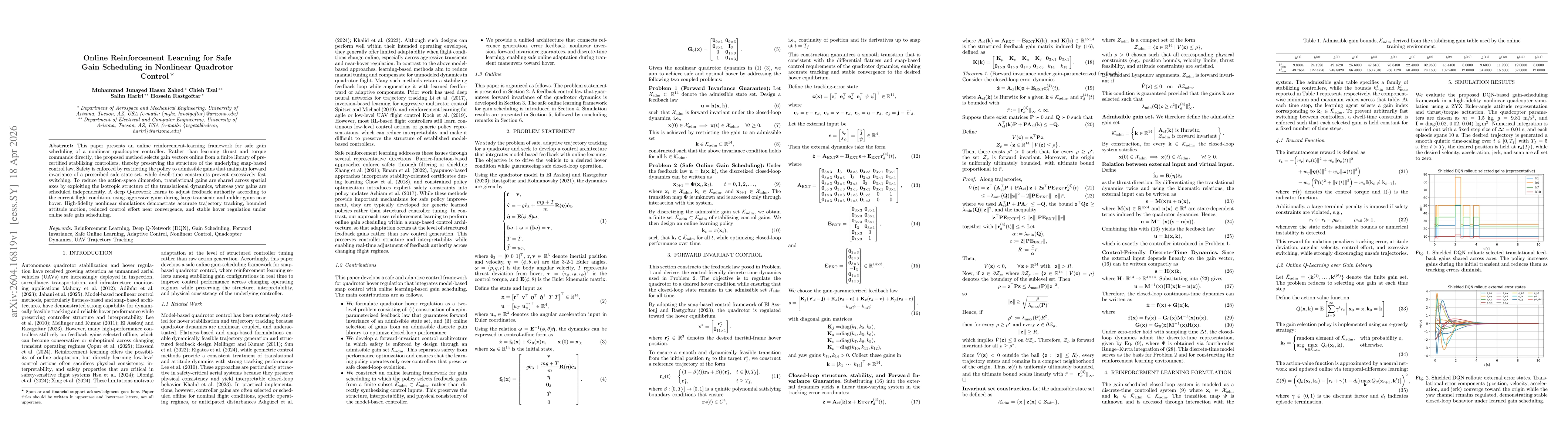 Thumbnail for Online Reinforcement Learning for Safe Gain Scheduling in Nonlinear Quadrotor Control