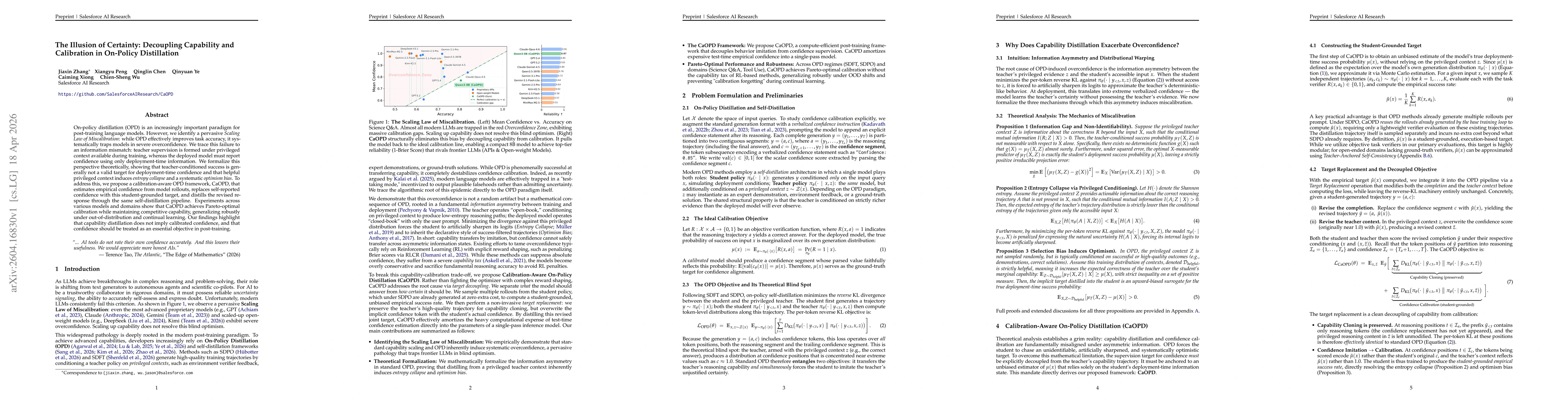 Thumbnail for The Illusion of Certainty: Decoupling Capability and Calibration in On-Policy Distillation