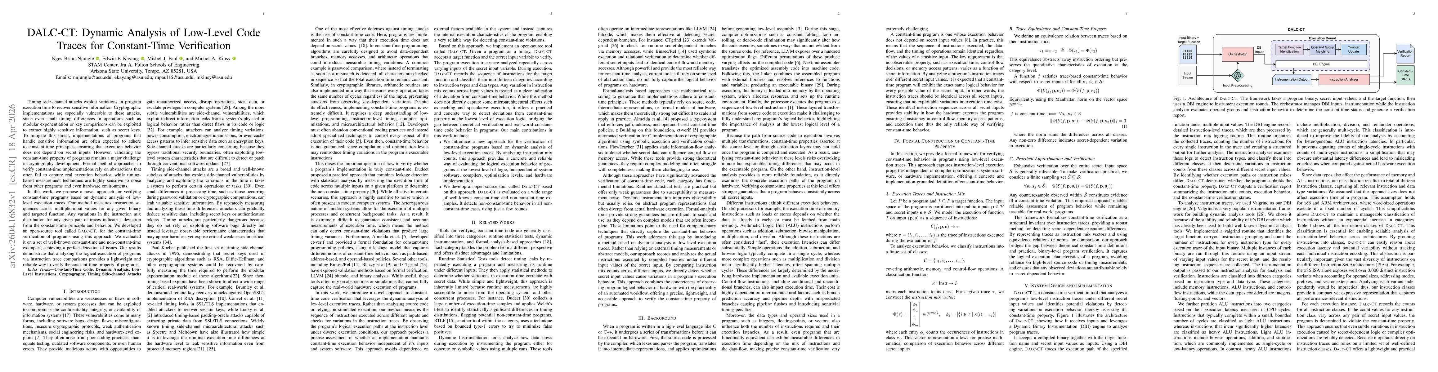 Thumbnail for DALC-CT: Dynamic Analysis of Low-Level Code Traces for Constant-Time Verification