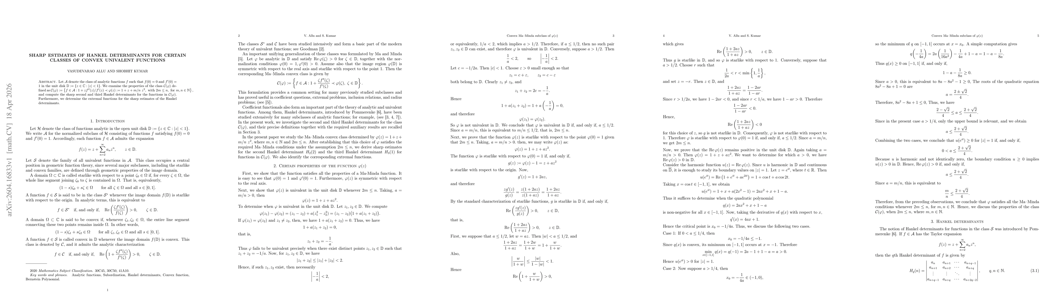 Thumbnail for Sharp Estimates of Hankel Determinants for certain classes of convex univalent functions