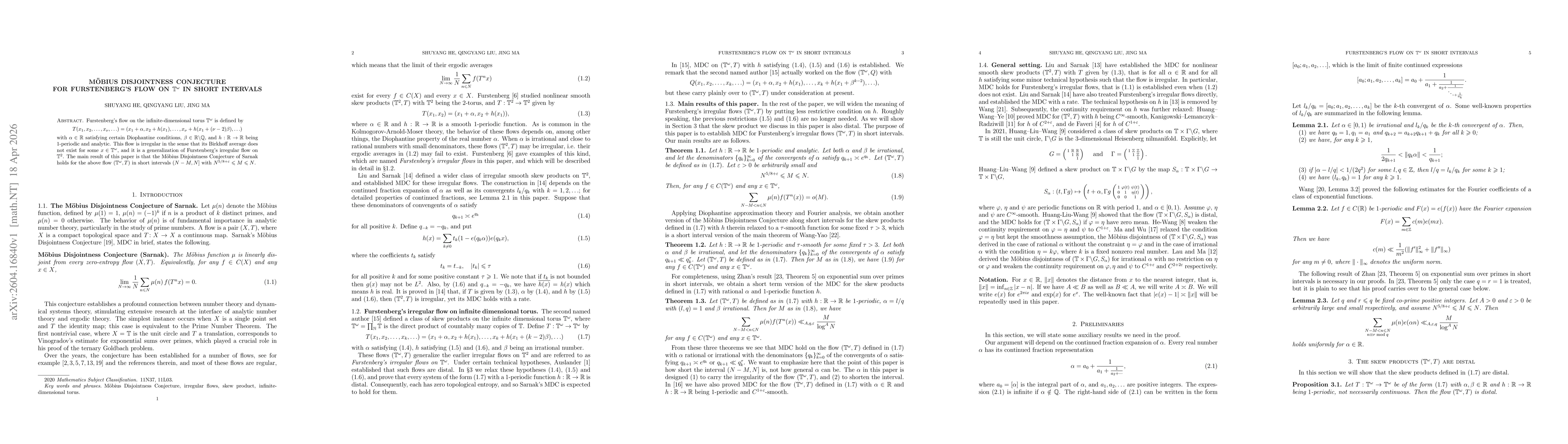 Thumbnail for Möbius disjointness conjecture for Furstenberg's flow on $\mathbb{T}^ω$ in short intervals