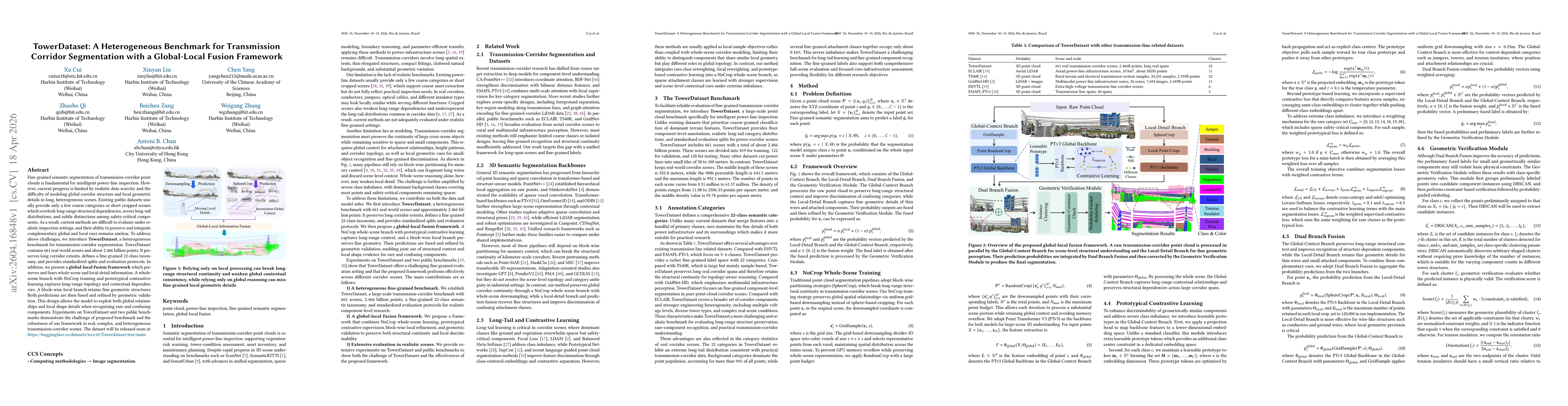 Thumbnail for TowerDataset: A Heterogeneous Benchmark for Transmission Corridor Segmentation with a Global-Local Fusion Framework