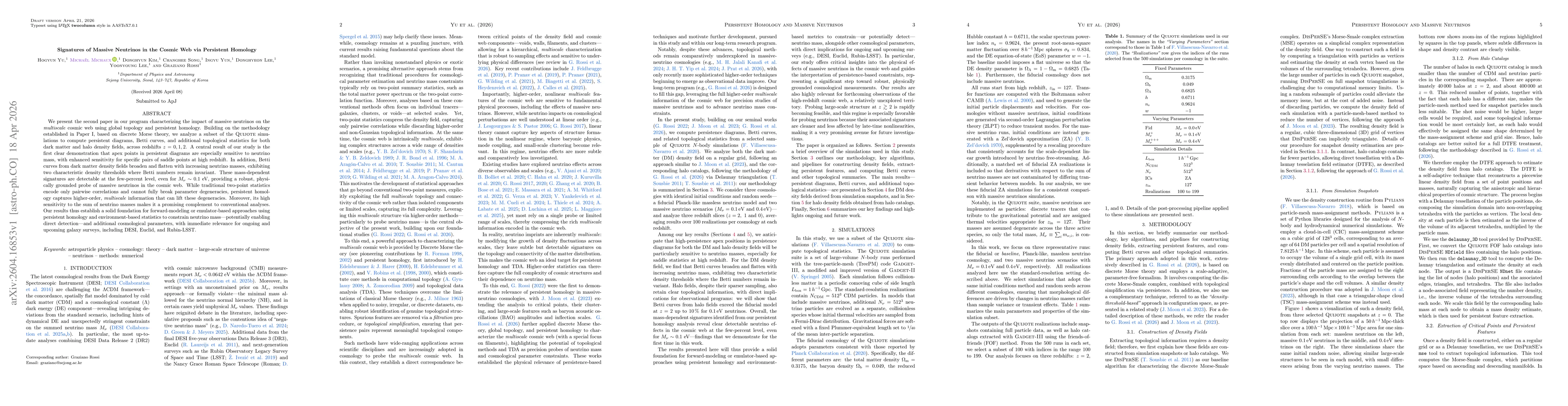 Thumbnail for Signatures of Massive Neutrinos in the Cosmic Web via Persistent Homology