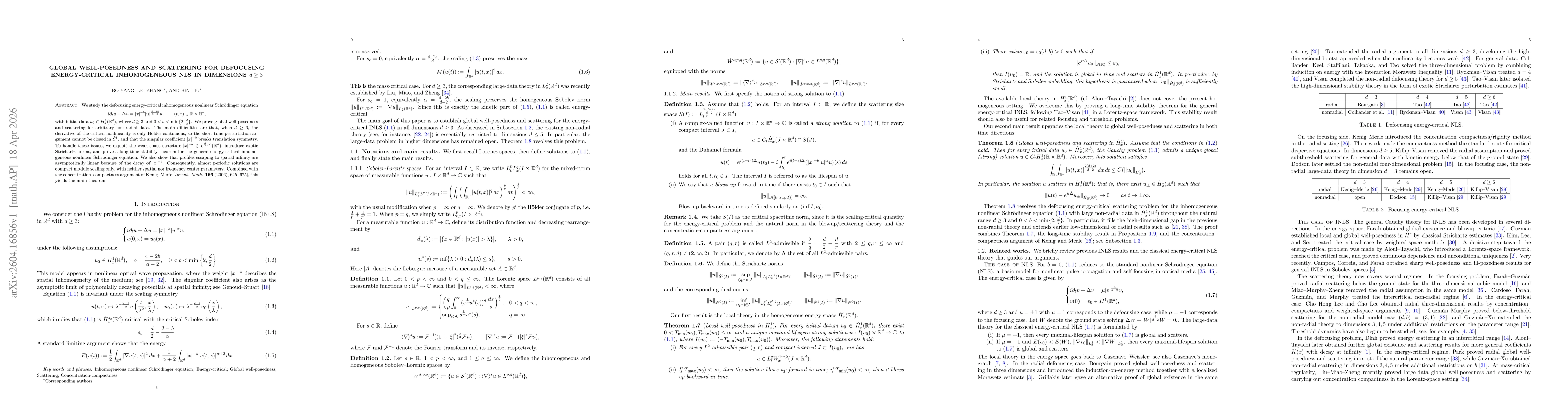 Thumbnail for Global well-posedness and scattering for defocusing energy-critical inhomogeneous NLS in dimensions $d\ge 3$