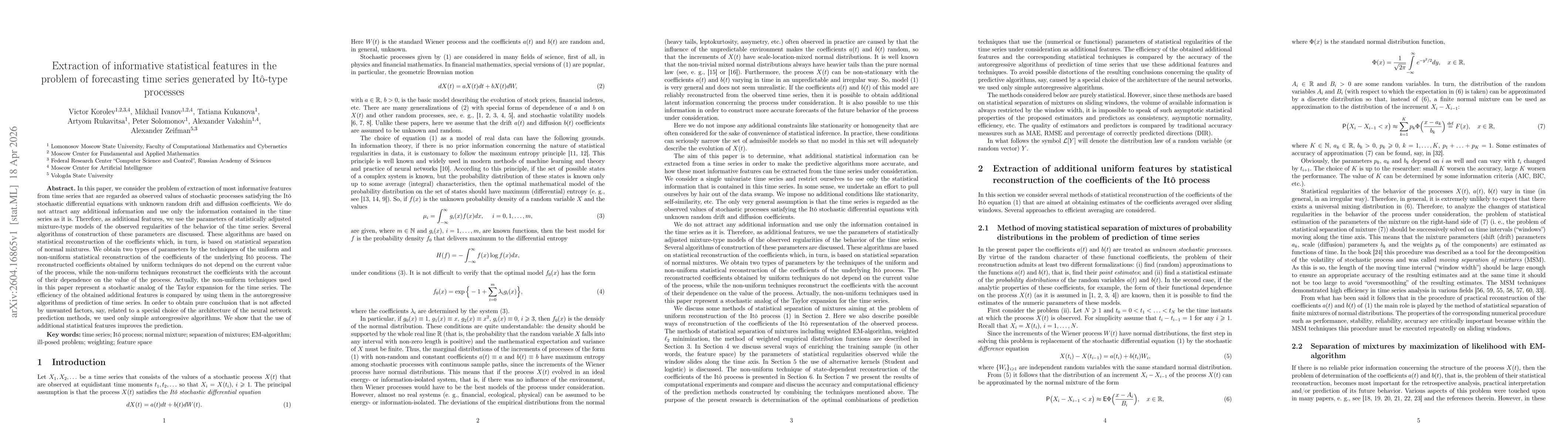 Thumbnail for Extraction of informative statistical features in the problem of forecasting time series generated by It{ô}-type processes