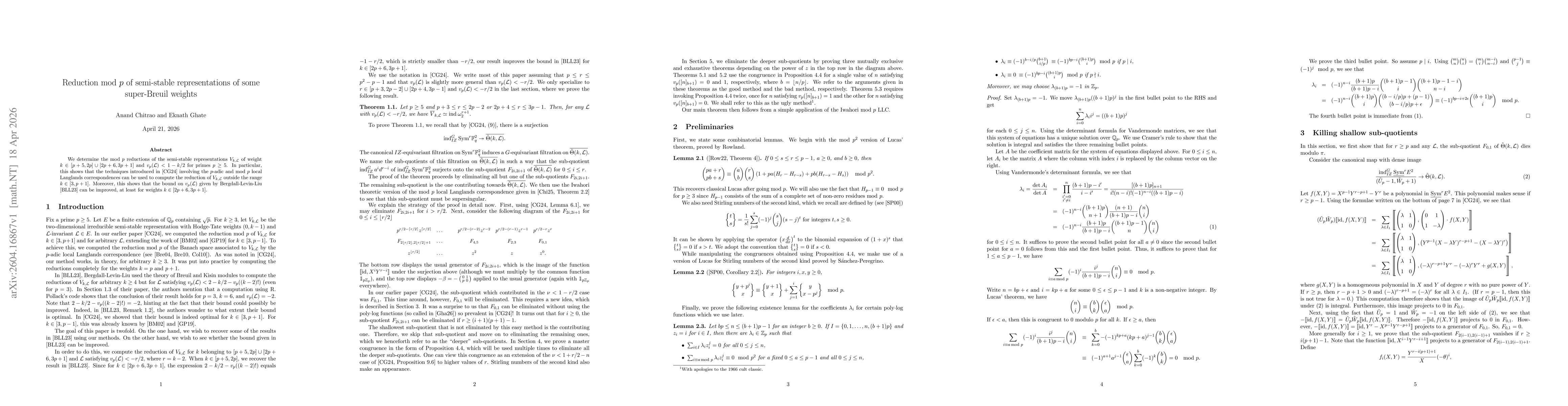 Thumbnail for Reduction mod $p$ of semi-stable representations of some super-Breuil weights