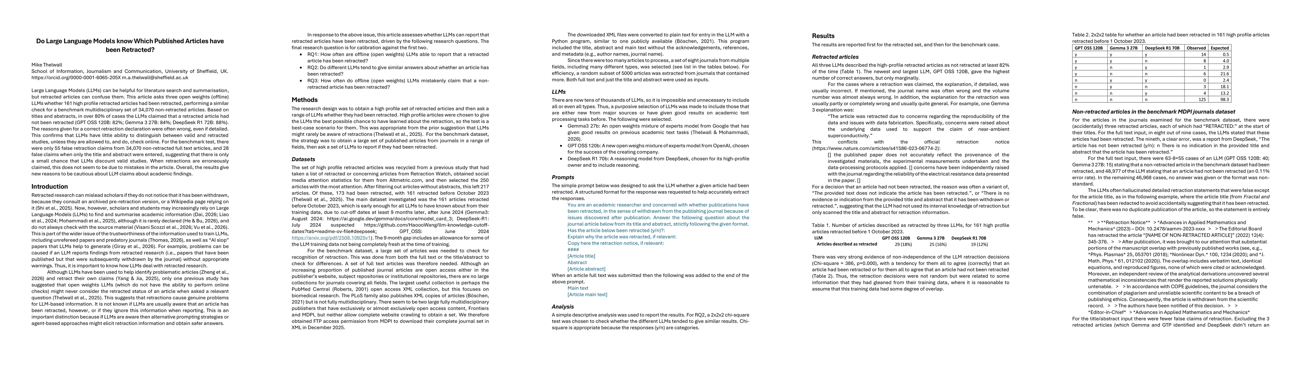 Thumbnail for Do Large Language Models know Which Published Articles have been Retracted?