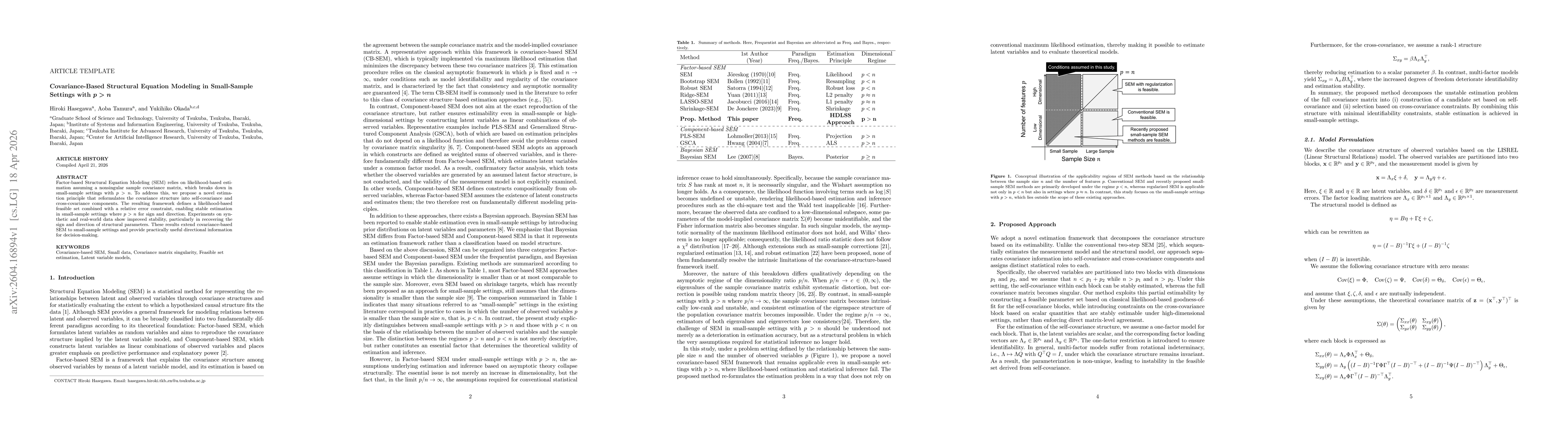 Thumbnail for Covariance-Based Structural Equation Modeling in Small-Sample Settings with $p>n$