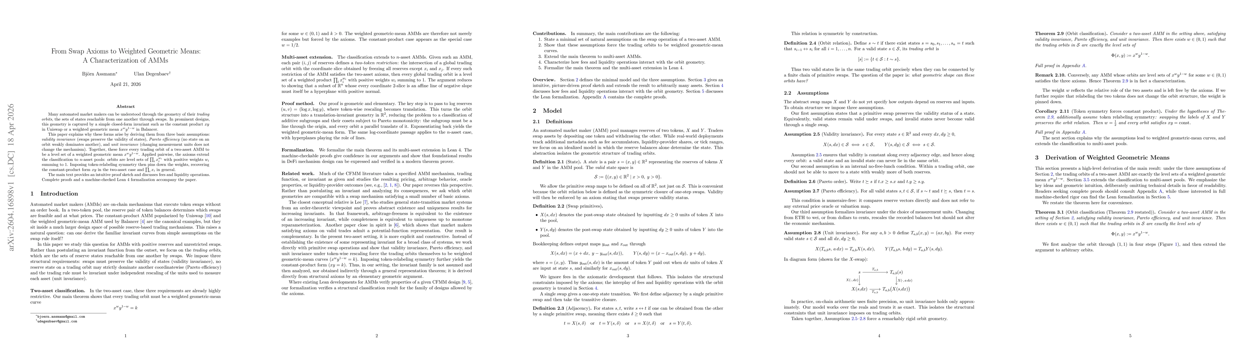 Thumbnail for From Swap Axioms to Weighted Geometric Means: A Characterization of AMMs