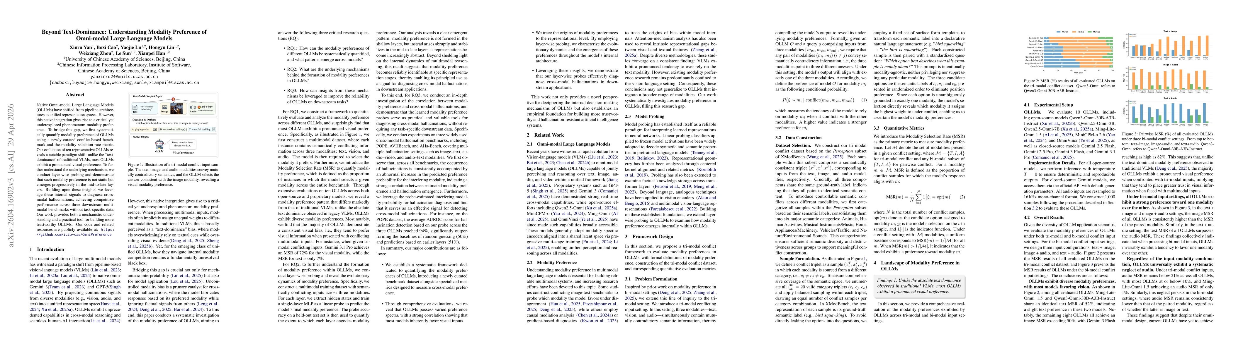 Thumbnail for Beyond Text-Dominance: Understanding Modality Preference of Omni-modal Large Language Models