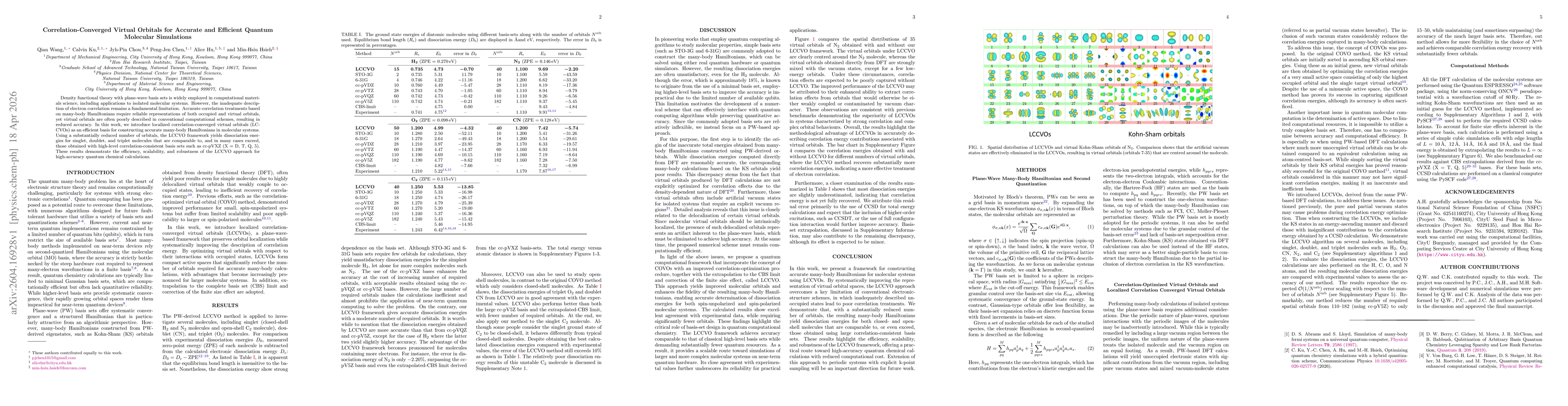 Thumbnail for Correlation-Converged Virtual Orbitals for Accurate and Efficient Quantum Molecular Simulations