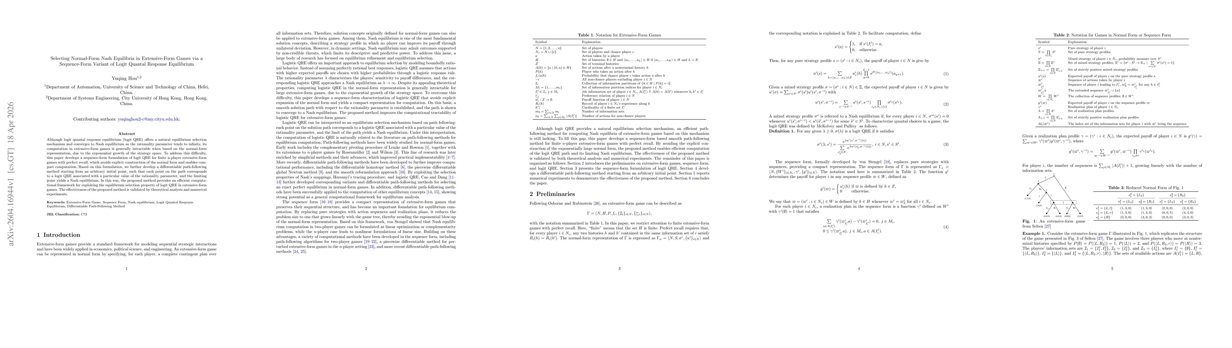 Thumbnail for Selecting Normal-Form Nash Equilibria in Extensive-Form Games via a Sequence-Form Variant of Logit Quantal Response Equilibrium