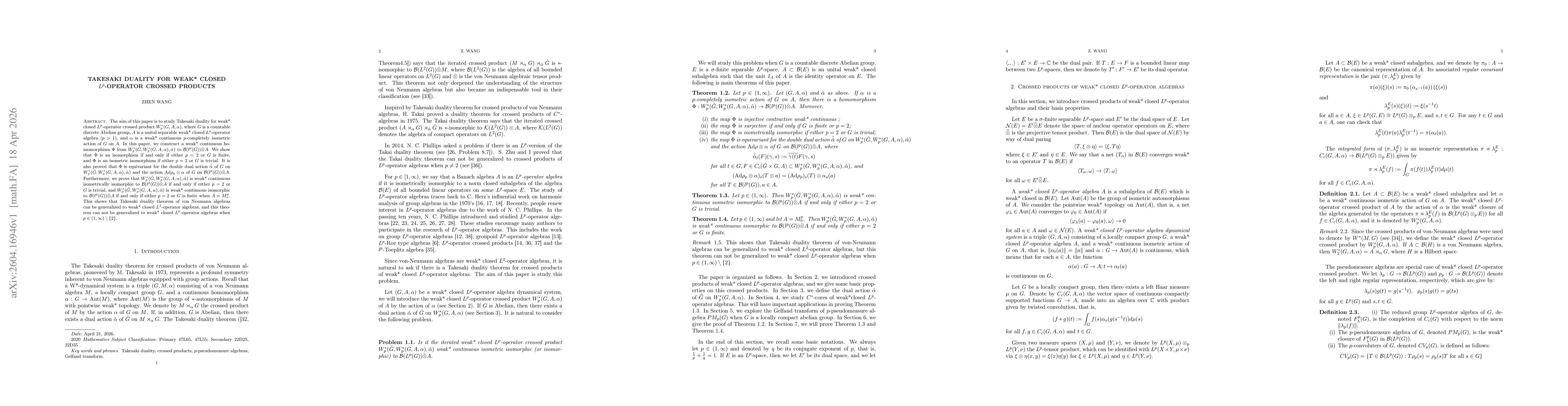 Thumbnail for Takesaki duality for weak* closed $L^p$-operator crossed products