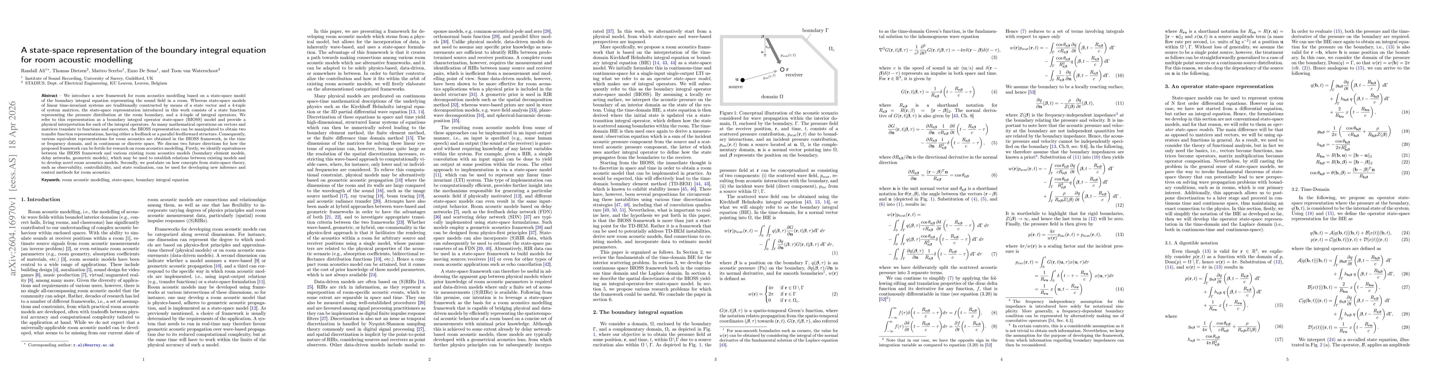 Thumbnail for A state-space representation of the boundary integral equation for room acoustic modelling