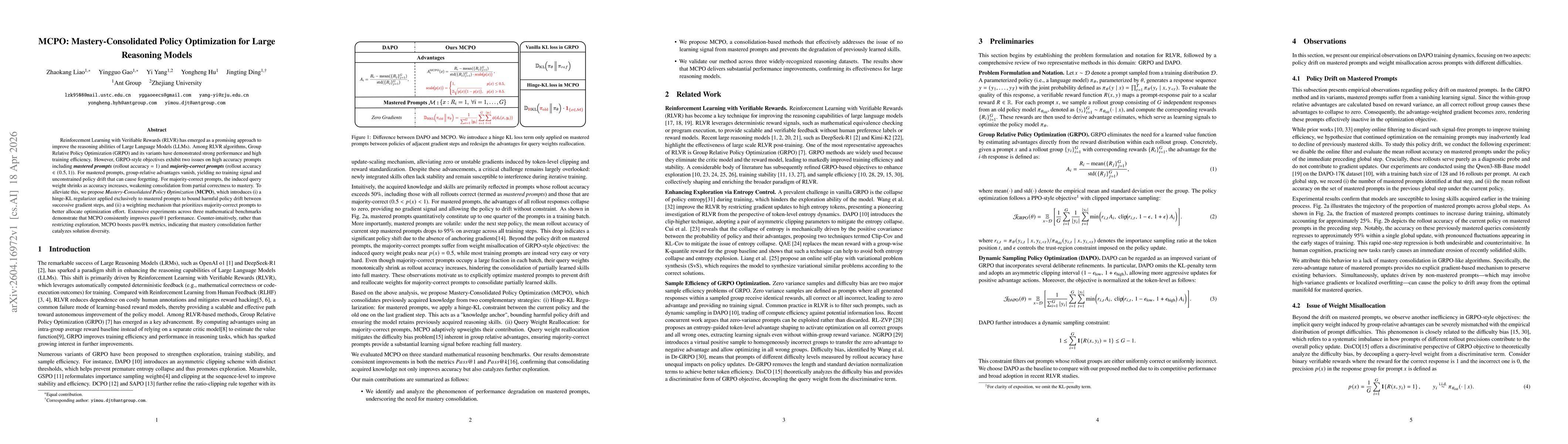 Thumbnail for MCPO: Mastery-Consolidated Policy Optimization for Large Reasoning Models