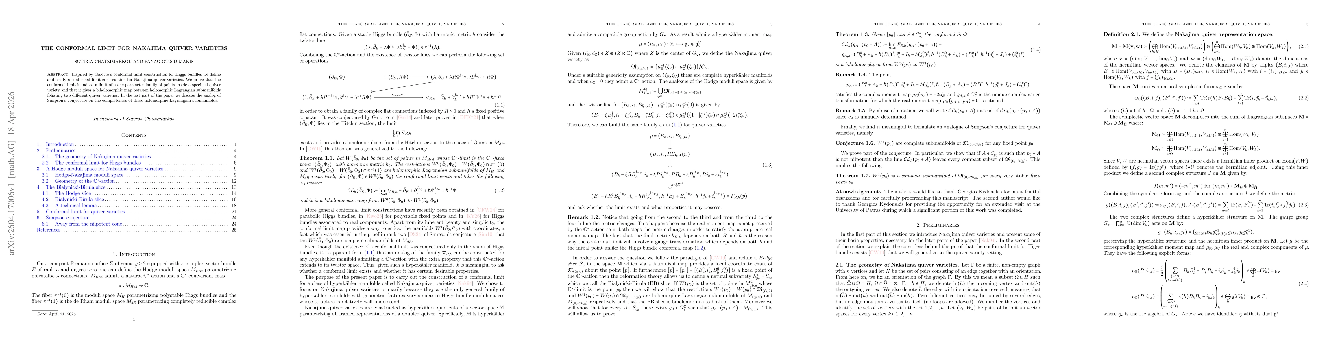 Thumbnail for The conformal limit for Nakajima quiver varieties
