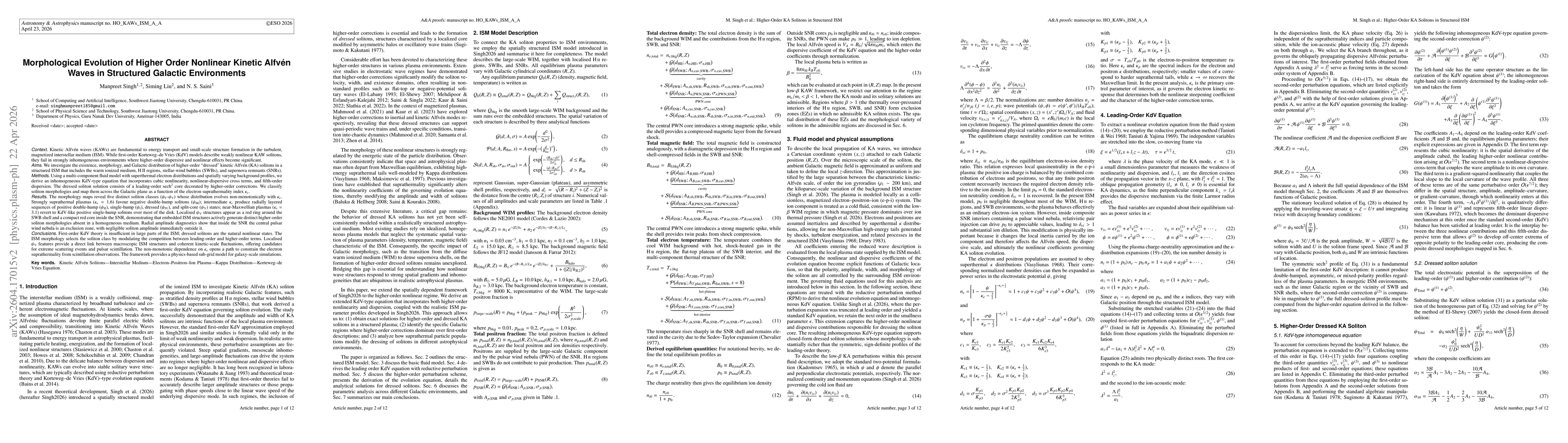 Thumbnail for Morphological Evolution of Higher Order Nonlinear Kinetic Alfvén Waves in Structured Galactic Environments
