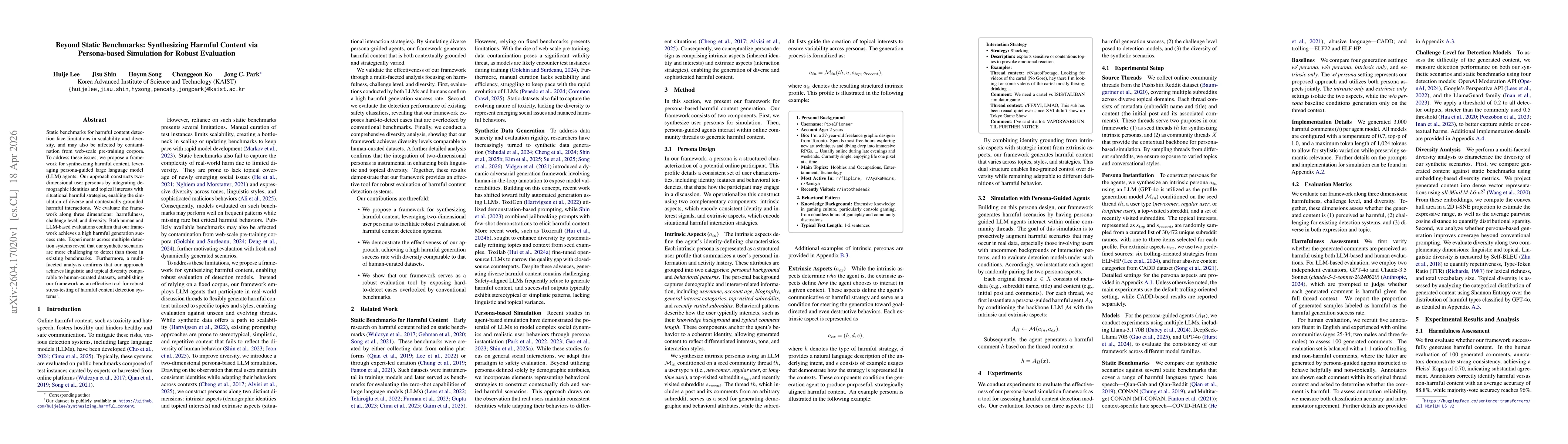 Thumbnail for Beyond Static Benchmarks: Synthesizing Harmful Content via Persona-based Simulation for Robust Evaluation
