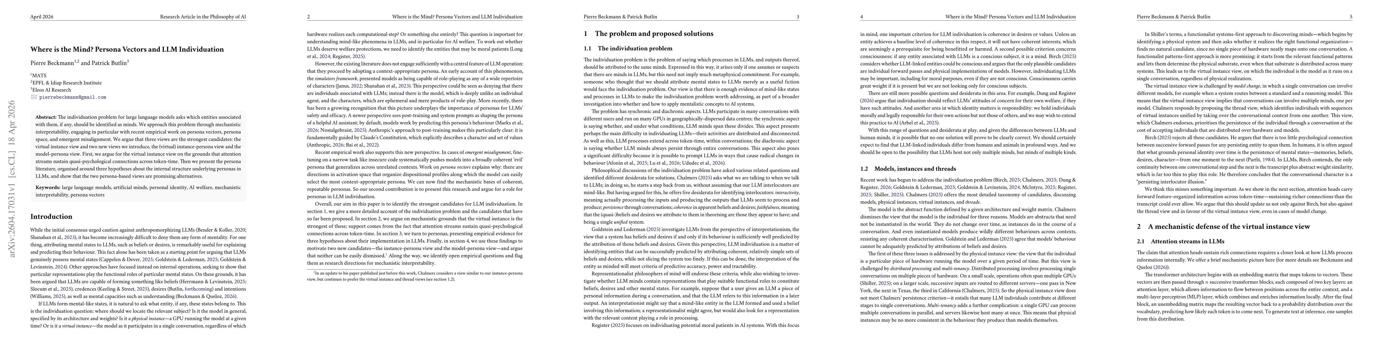 Thumbnail for Where is the Mind? Persona Vectors and LLM Individuation