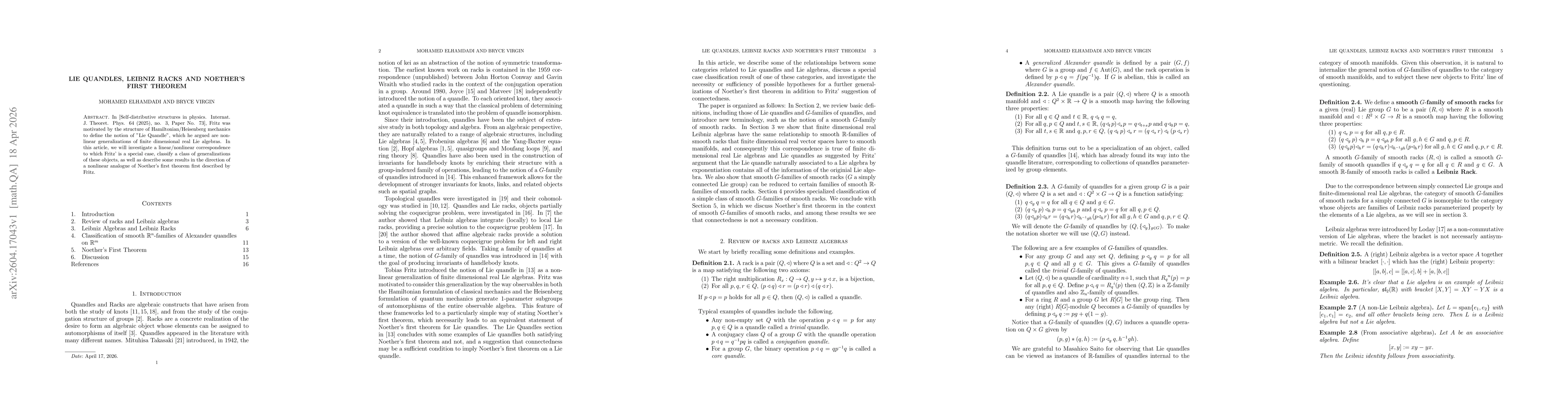 Thumbnail for Lie Quandles, Leibniz Racks and Noether's First Theorem