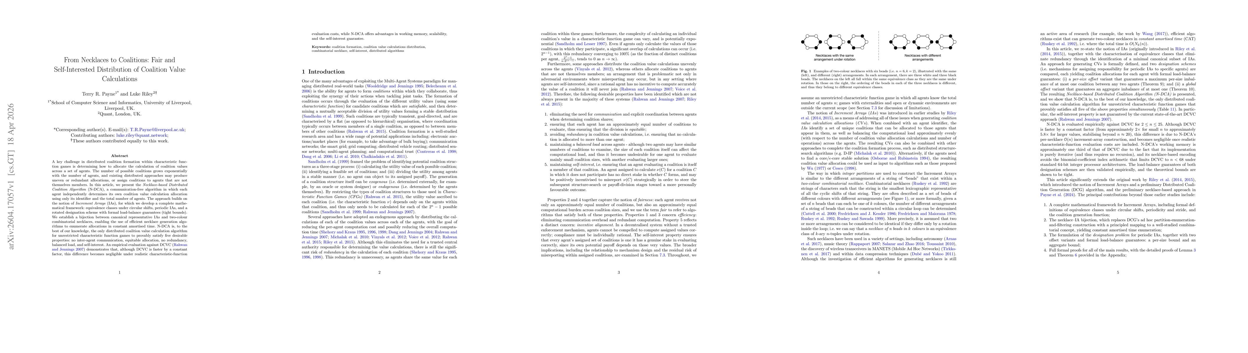 Thumbnail for From Necklaces to Coalitions: Fair and Self-Interested Distribution of Coalition Value Calculations